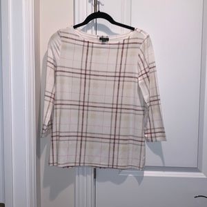 3/4 sleeve white plaid top by Ann Taylor